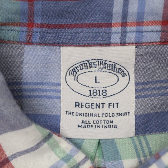 Brooks Brothers Regent Shirt Men Large Blue/Red Plaid Cotton Short Sleeve Button - Picture 7 of 12